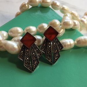 Vintage Art Deco Carnelian sterling silver earring
